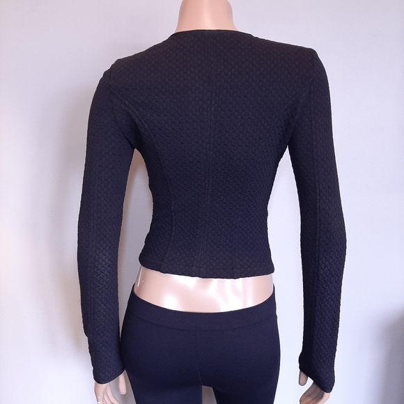 LA FEE MARABOUTEE Cropped Zip Front Blazer Jacket Fitted Collarless Textured - Picture 6 of 16